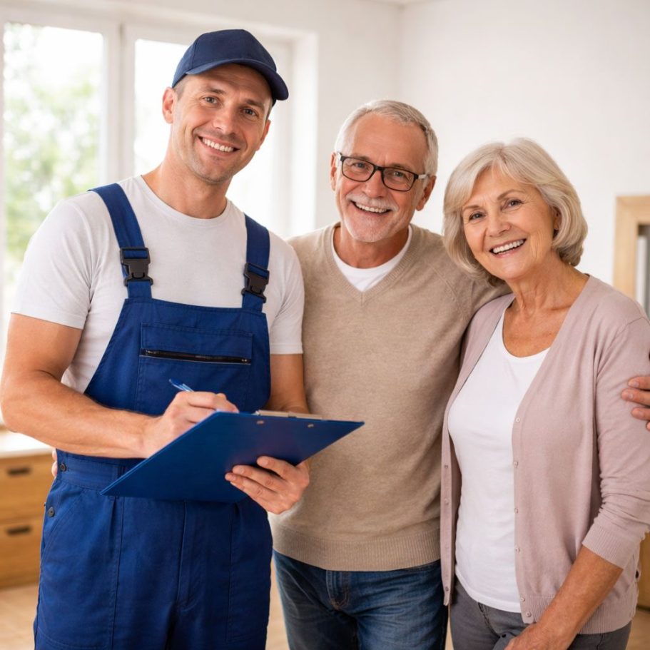 Haushaltsauflösung in Göttingen Mann trägt eine Umzugskiste in einem unordentlichen Raum mit vielen Gegenständen.